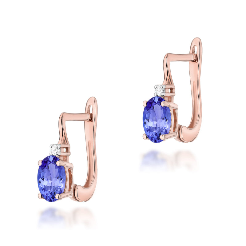 Cercei Aur 14K cu Tanzanit 0.40 ct si Diamante Naturale 0.03 ct, imaginea 3 din 6