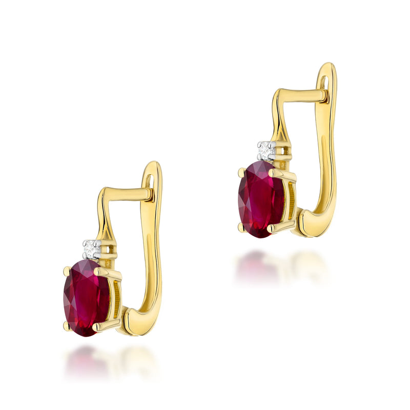 Cercei Aur 14K cu Rubin 0.60 ct si Diamante Naturale 0.03 ct — Aur galben