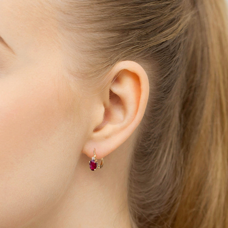 Cercei Aur 14K cu Rubin 0.60 ct si Diamante Naturale 0.03 ct, imaginea 2 din 6