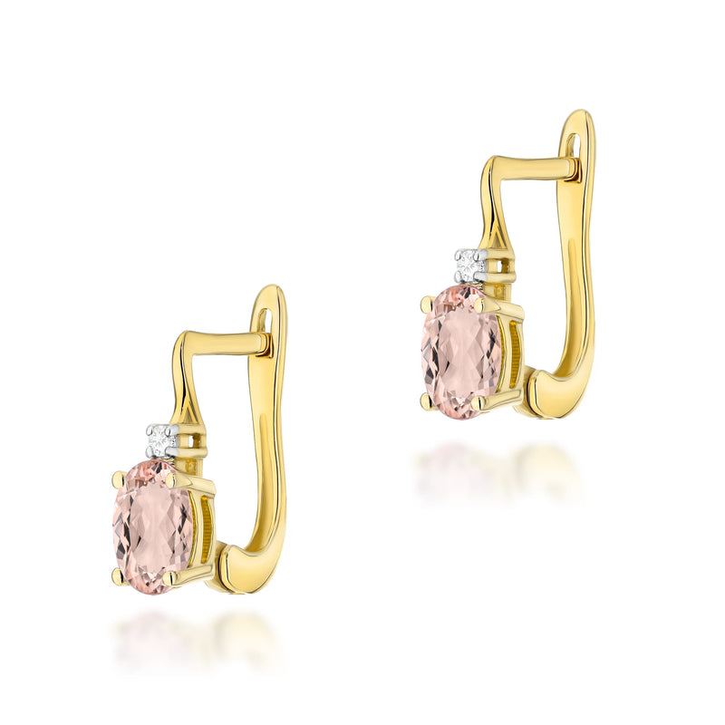 Cercei Aur 14K cu Morganit 0.40 ct si Diamante Naturale 0.03 ct — Aur galben