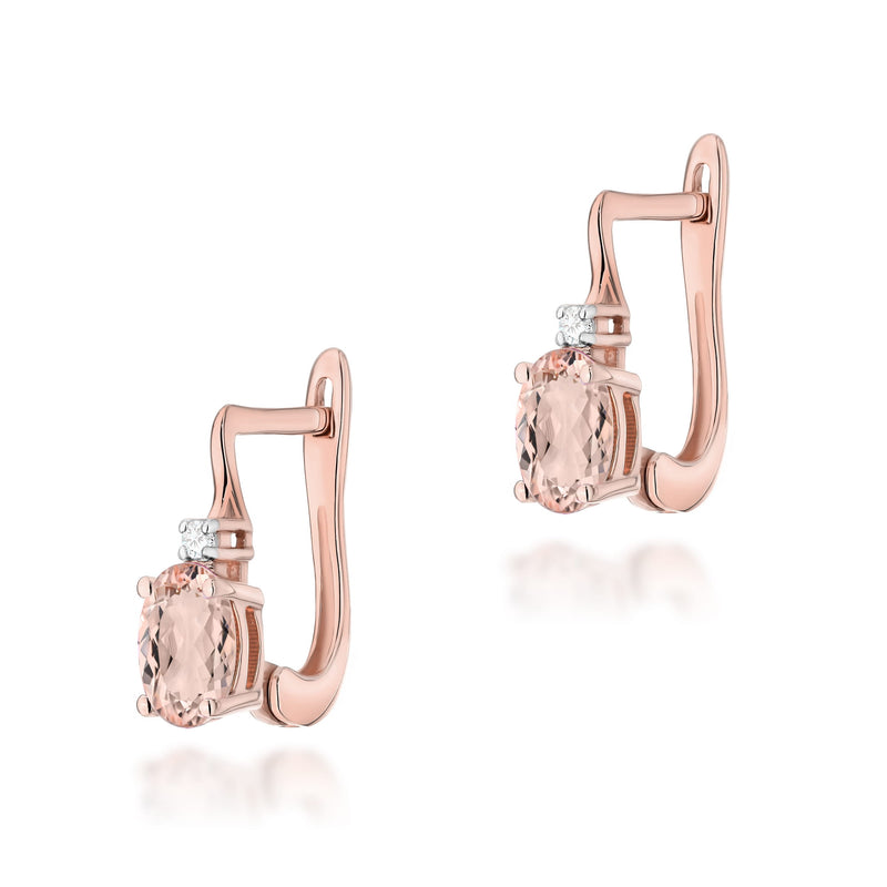 Cercei Aur 14K cu Morganit 0.40 ct si Diamante Naturale 0.03 ct, imaginea 3 din 6