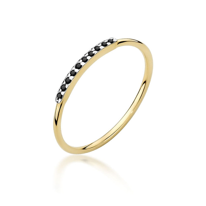 Inel Aur 14K cu Diamante Naturale Negre 0.05 ct — Aur galben