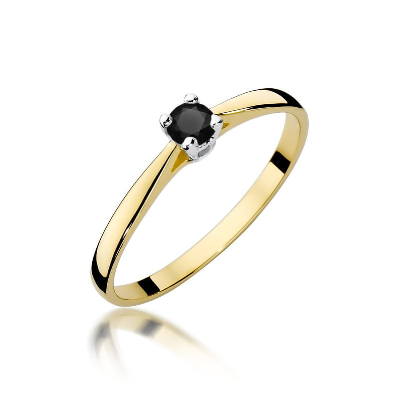Inel Aur 14K cu Diamant Natural Negru 0.20 ct — Aur galben