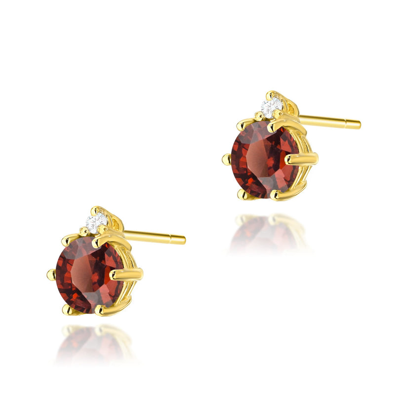 Cercei Aur 14K cu Granat 0.60 ct si Diamante Naturale 0.03 ct — Aur galben
