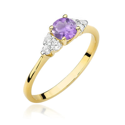 Inel Aur 14K cu Ametist 0.50 ct si Diamante Naturale 0.18 ct