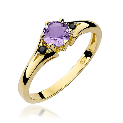 Inel Aur 14K cu Ametist 0.50 ct si Diamante Naturale Negre 0.03 ct
