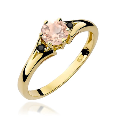 Inel Aur 14K cu Morganit 0.40 ct si Diamante Naturale Negre 0.03 ct
