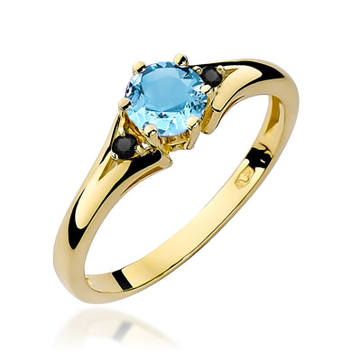 Inel Aur 14K cu Topaz Swiss 0.50 ct si Diamante Naturale Negre 0.03 ct