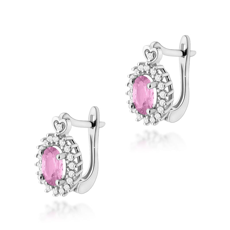 Cercei Aur 14K cu Pink Sapphire 0.45 ct si Diamante Naturale 0.19 ct, imaginea 1 din 6