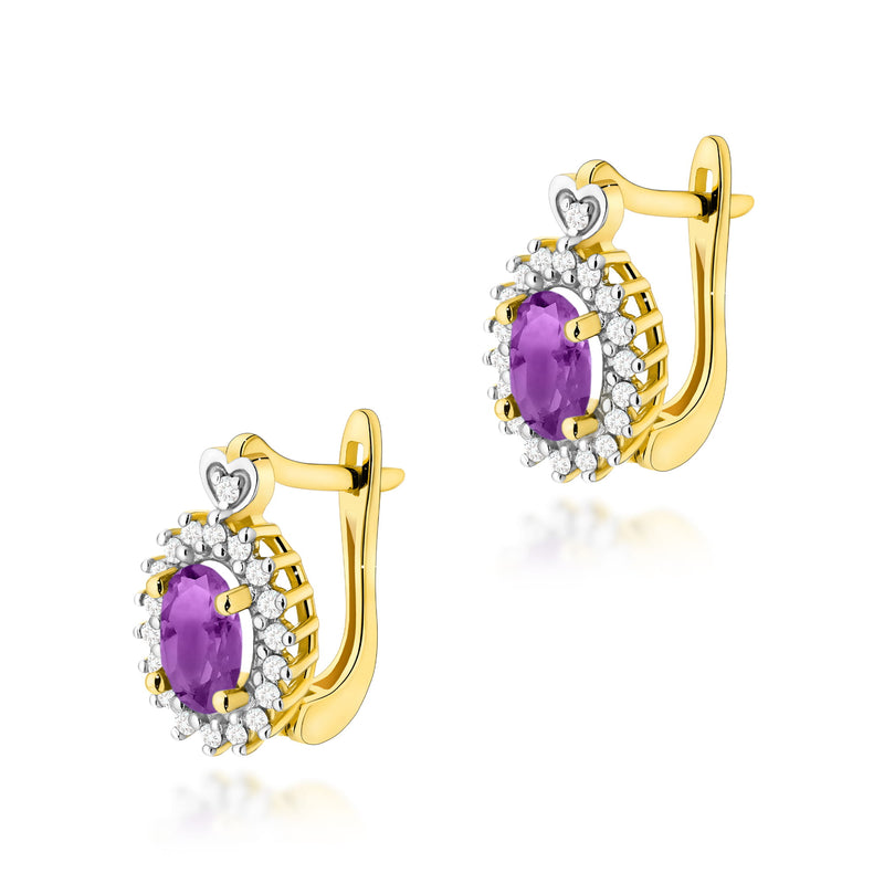 Cercei Aur 14K cu Ametist 0.80 ct si Diamante Naturale 0.19 ct — Aur galben