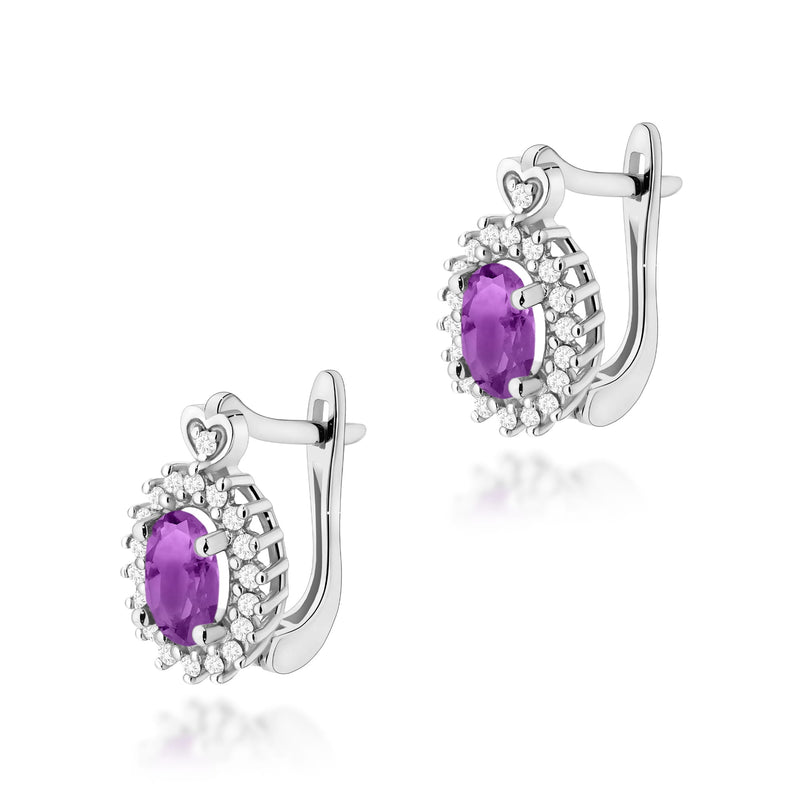 Cercei Aur 14K cu Ametist 0.80 ct si Diamante Naturale 0.19 ct, imaginea 5 din 6