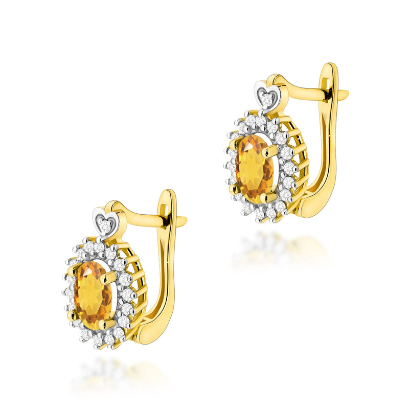 Cercei Aur 14K cu Citrin 0.60 ct si Diamante Naturale 0.19 ct — Aur galben