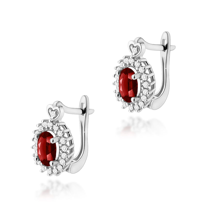 Cercei Aur 14K cu Granat 0.50 ct si Diamante Naturale 0.19 ct, imaginea 3 din 6