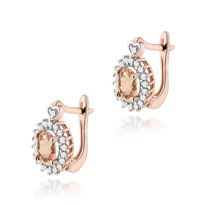 Cercei Aur 14K cu Morganit 0.40 ct si Diamante Naturale 0.19 ct, imaginea 5 din 6