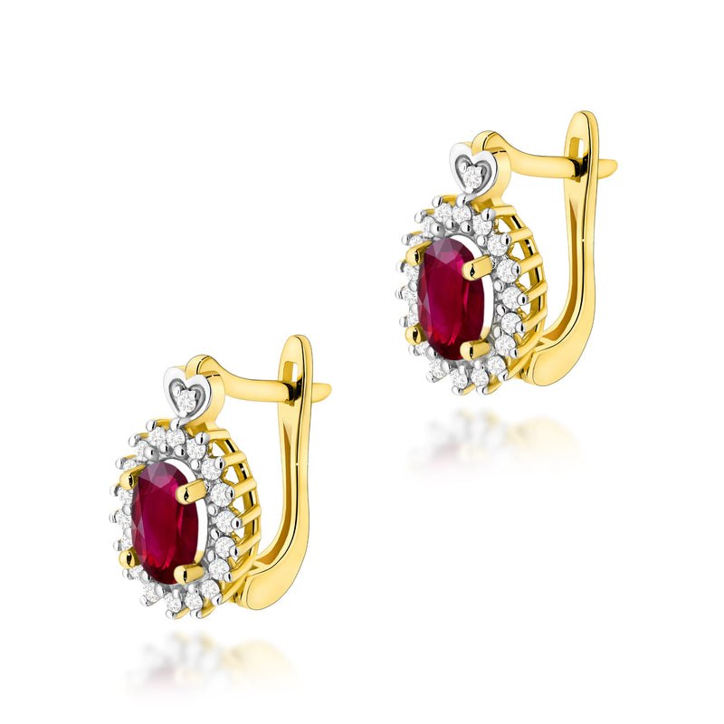 Cercei Aur 14K cu Rubin 0.60 ct si Diamante Naturale 0.19 ct — Aur galben