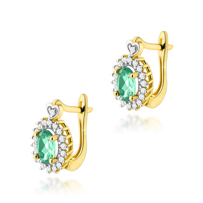 Cercei Aur 14K cu Smarald 0.40 ct si Diamante Naturale 0.19 ct