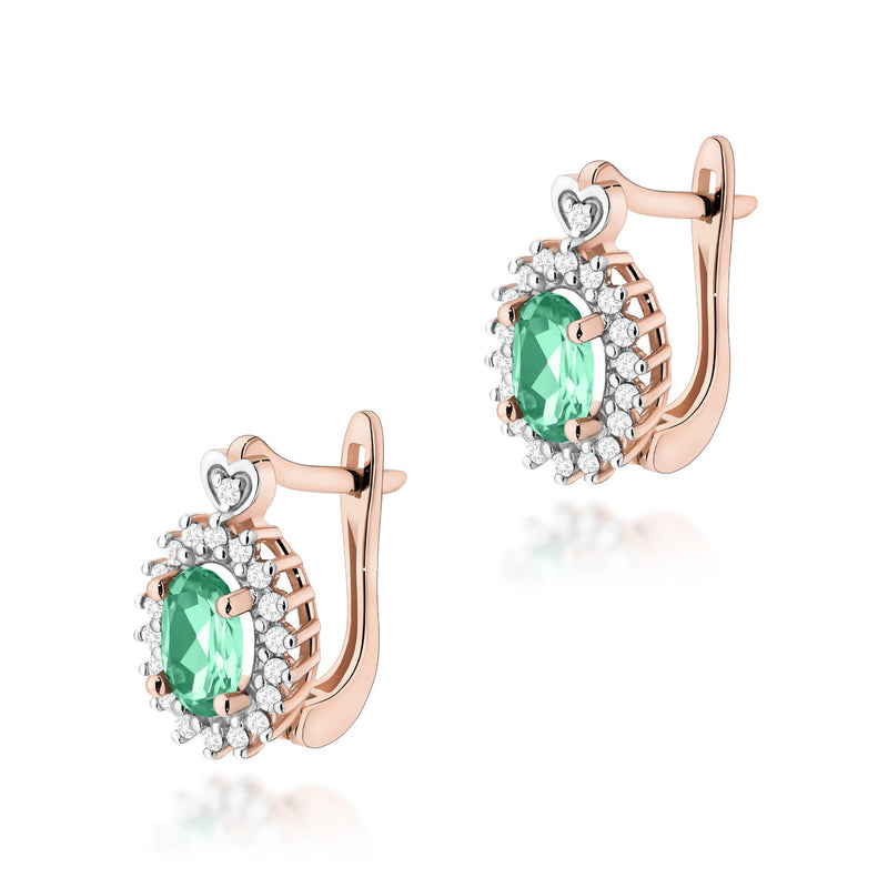 Cercei Aur 14K cu Smarald 0.40 ct si Diamante Naturale 0.19 ct, imaginea 5 din 6
