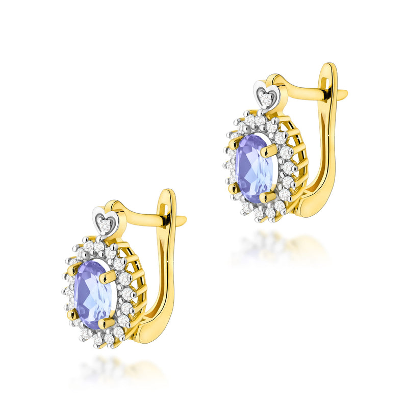 Cercei Aur 14K cu Tanzanit 0.40 ct si Diamante Naturale 0.19 ct — Aur galben