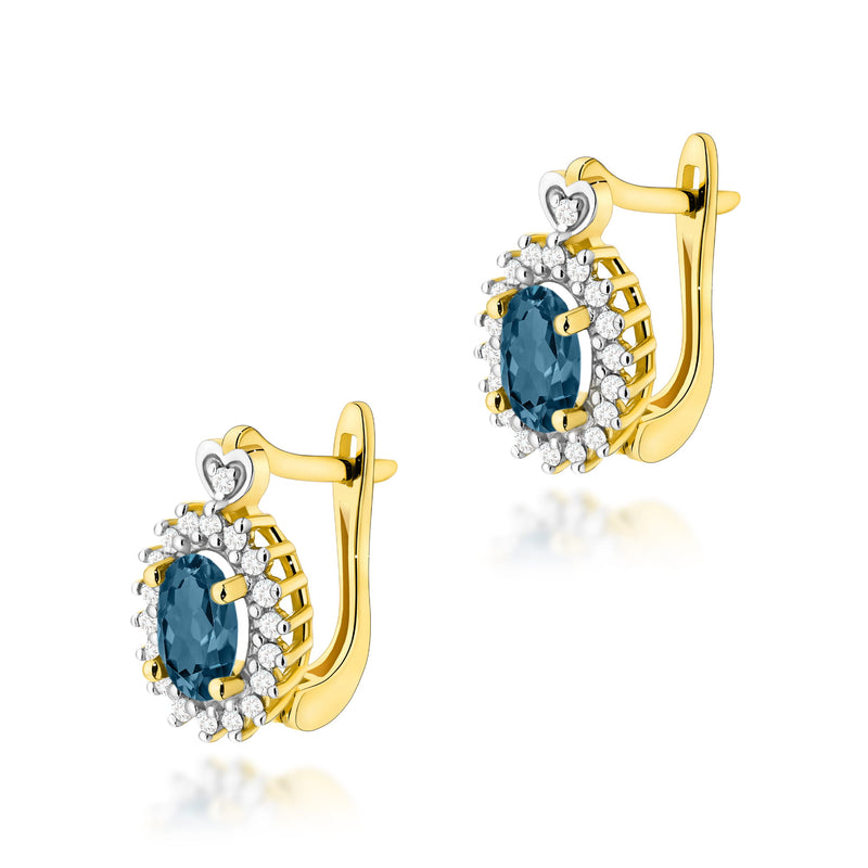 Cercei Aur 14K cu Topaz London Blue 0.50 ct si Diamante Naturale 0.19 ct — Aur galben