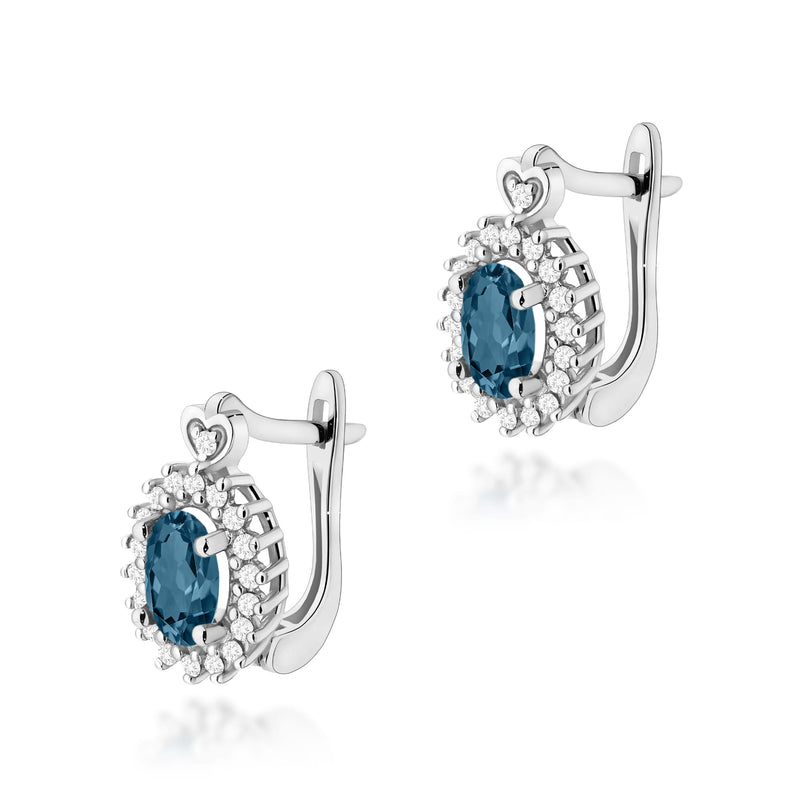Cercei Aur 14K cu Topaz London Blue 0.50 ct si Diamante Naturale 0.19 ct, imaginea 3 din 6