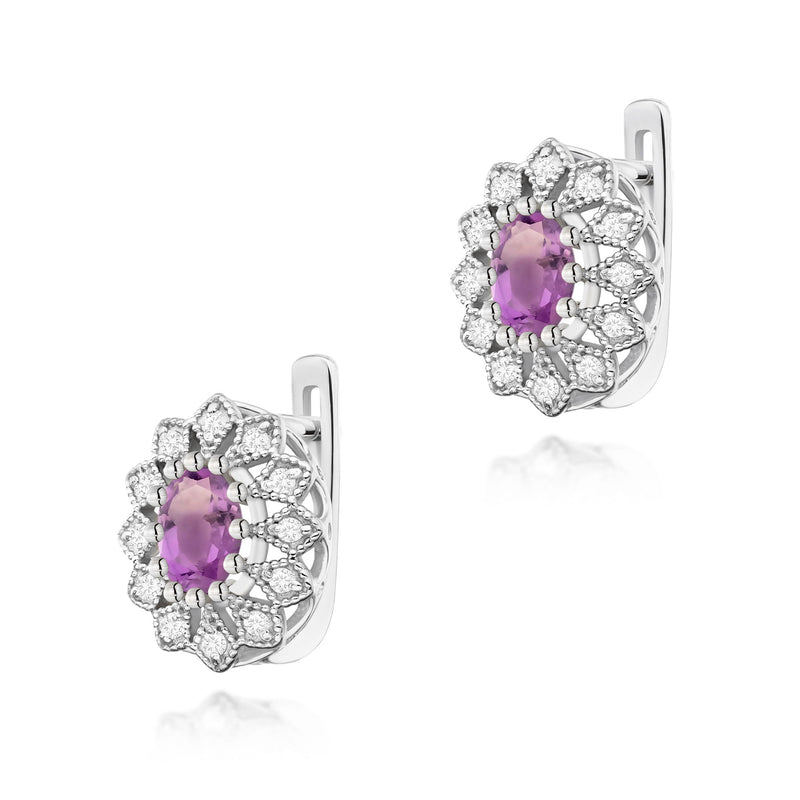 Cercei Aur 14K cu Ametist 0.40 ct si Diamante Naturale 0.21 ct, imaginea 2 din 3