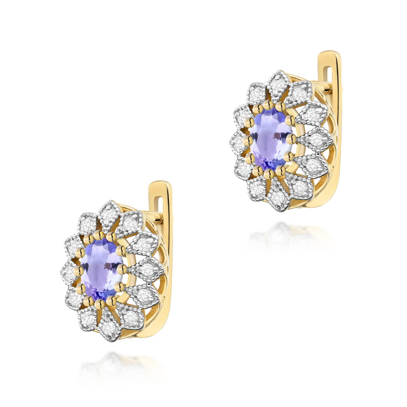 Cercei Aur 14K cu Tanzanit 0.40 ct si Diamante Naturale 0.21 ct — Aur galben