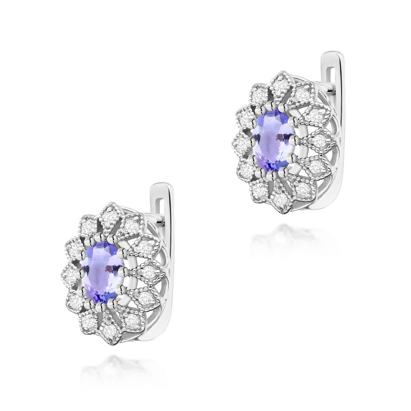 Cercei Aur 14K cu Tanzanit 0.40 ct si Diamante Naturale 0.21 ct, imaginea 2 din 3