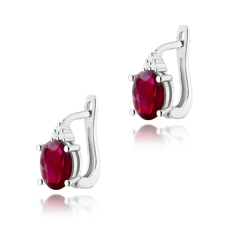 Cercei Aur 14K cu Rubin 1.00 ct si Diamante Naturale 0.05 ct, imaginea 3 din 6