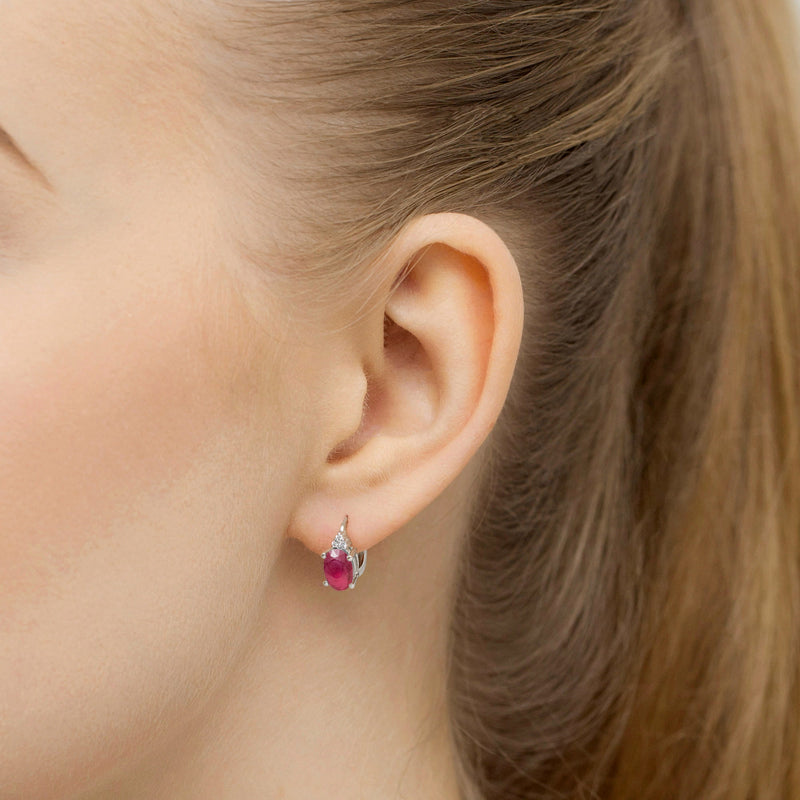 Cercei Aur 14K cu Rubin 1.00 ct si Diamante Naturale 0.05 ct, imaginea 4 din 6
