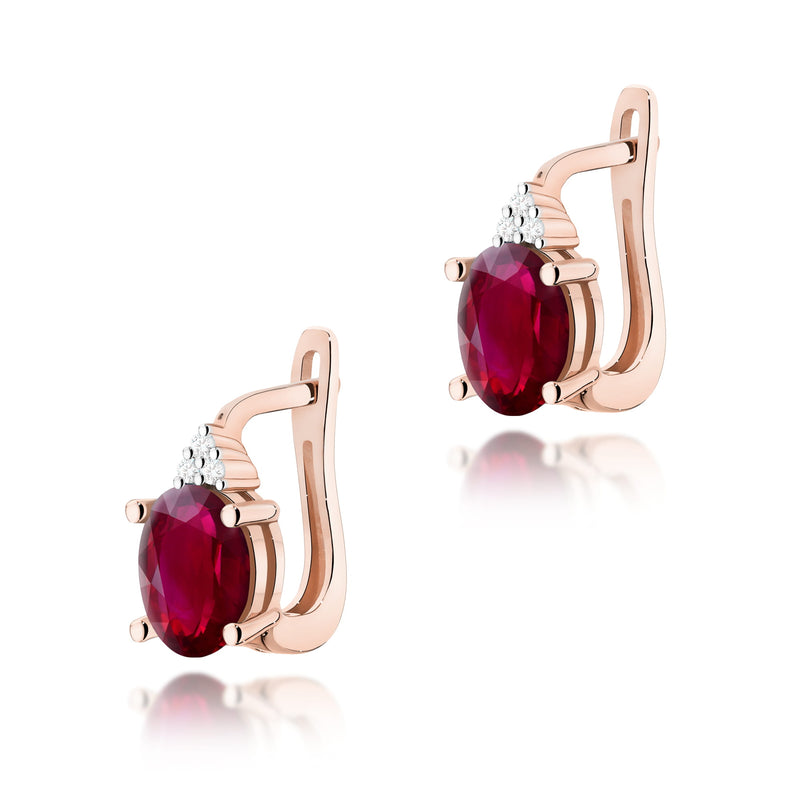 Cercei Aur 14K cu Rubin 1.00 ct si Diamante Naturale 0.05 ct, imaginea 5 din 6