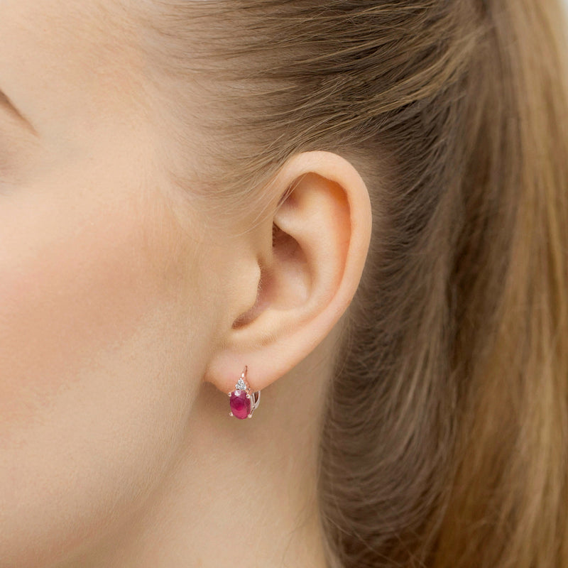 Cercei Aur 14K cu Rubin 1.00 ct si Diamante Naturale 0.05 ct, imaginea 6 din 6