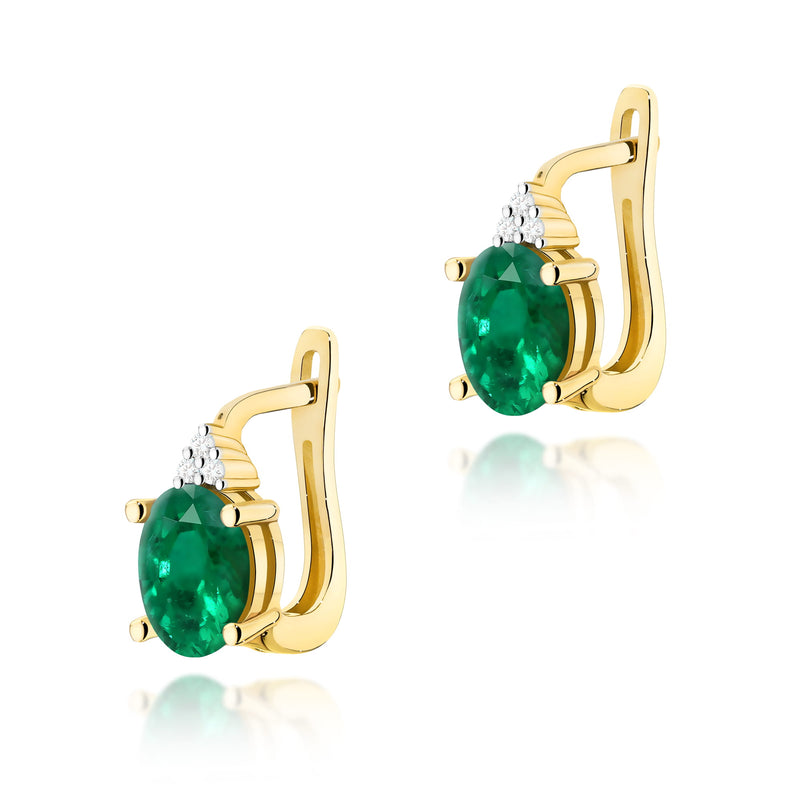 Cercei Aur 14K cu Smarald 0.80 ct si Diamante Naturale 0.05 ct — Aur galben