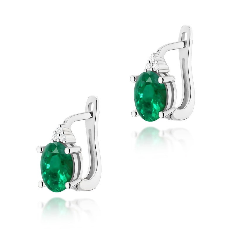 Cercei Aur 14K cu Smarald 0.80 ct si Diamante Naturale 0.05 ct, imaginea 3 din 6