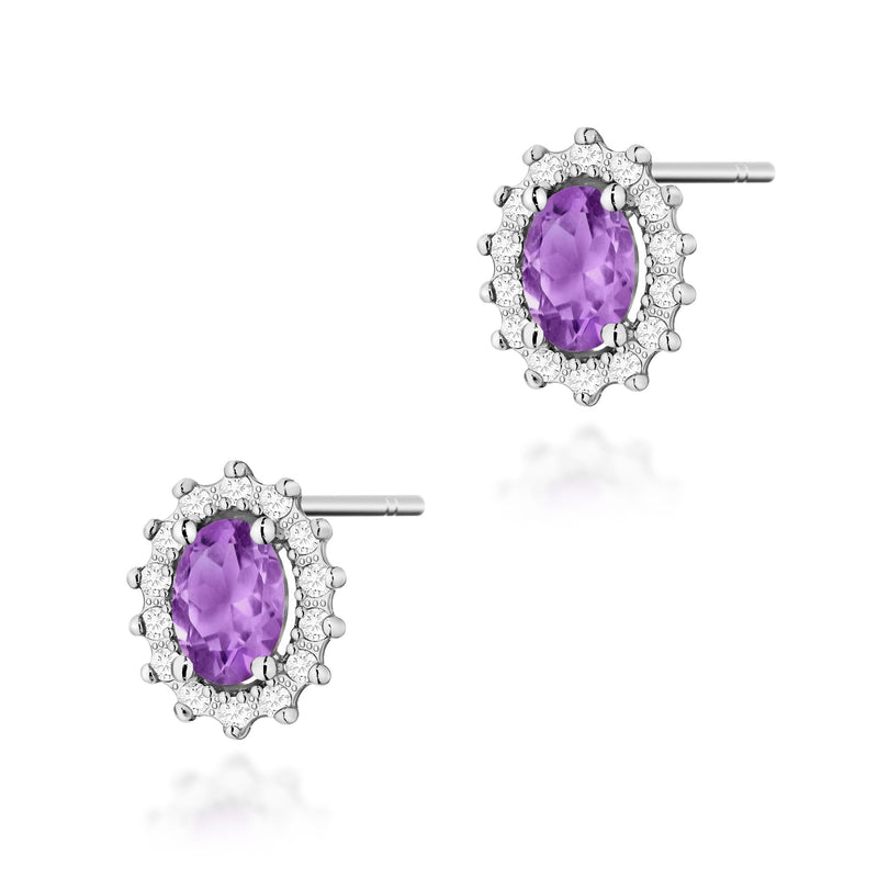 Cercei Aur 14K cu Ametist 0.40 ct si Diamante Naturale 0.24 ct, imaginea 4 din 9