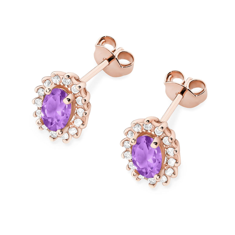 Cercei Aur 14K cu Ametist 0.40 ct si Diamante Naturale 0.24 ct, imaginea 8 din 9