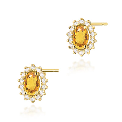 Cercei Aur 14K cu Citrin 0.60 ct si Diamante Naturale 0.24 ct