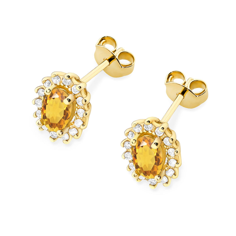 Cercei Aur 14K cu Citrin 0.60 ct si Diamante Naturale 0.24 ct, imaginea 2 din 9