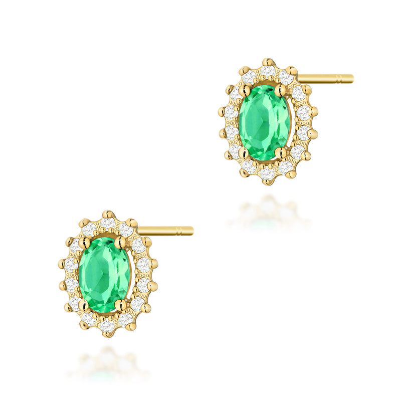 Cercei Aur 14K cu Smarald 0.40 ct si Diamante Naturale 0.24 ct — Aur galben