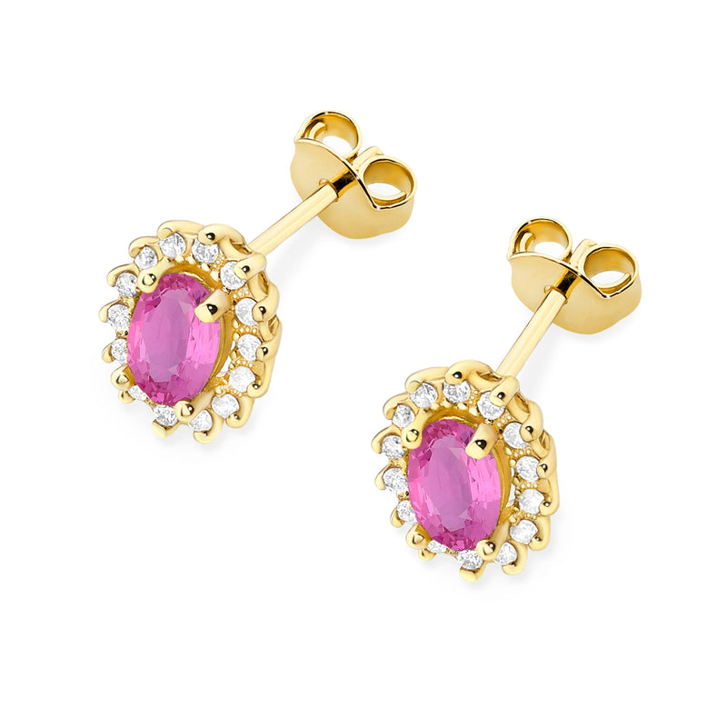Cercei Aur 14K cu Pink Sapphire 0.50 ct si Diamante Naturale 0.24 ct, imaginea 2 din 9
