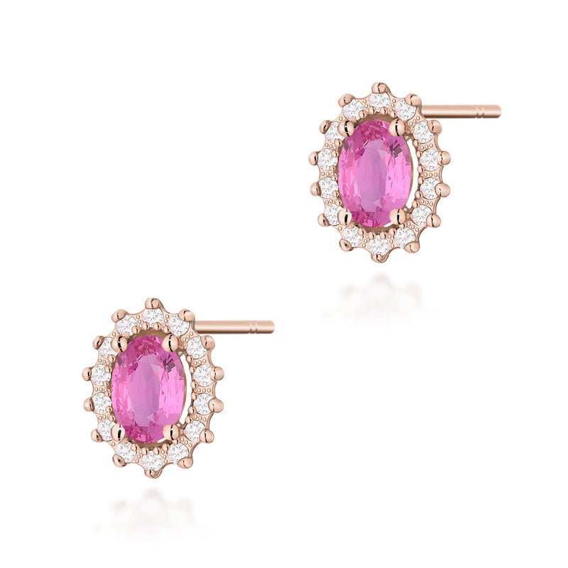 Cercei Aur 14K cu Pink Sapphire 0.50 ct si Diamante Naturale 0.24 ct, imaginea 7 din 9