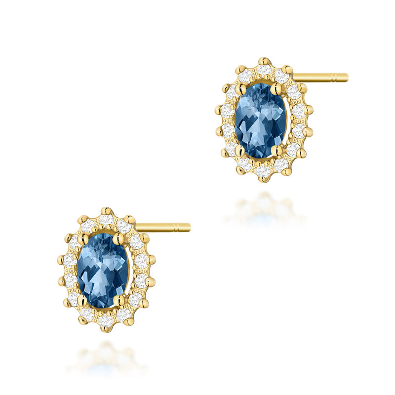 Cercei Aur 14K cu Topaz London Blue 0.50 ct si Diamante Naturale 0.24 ct — Aur galben