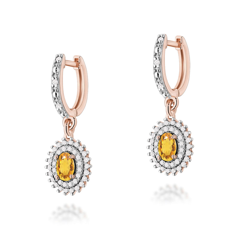 Cercei Aur 14K cu Citrin 0.60 ct si Diamante Naturale 0.44 ct, imaginea 5 din 6