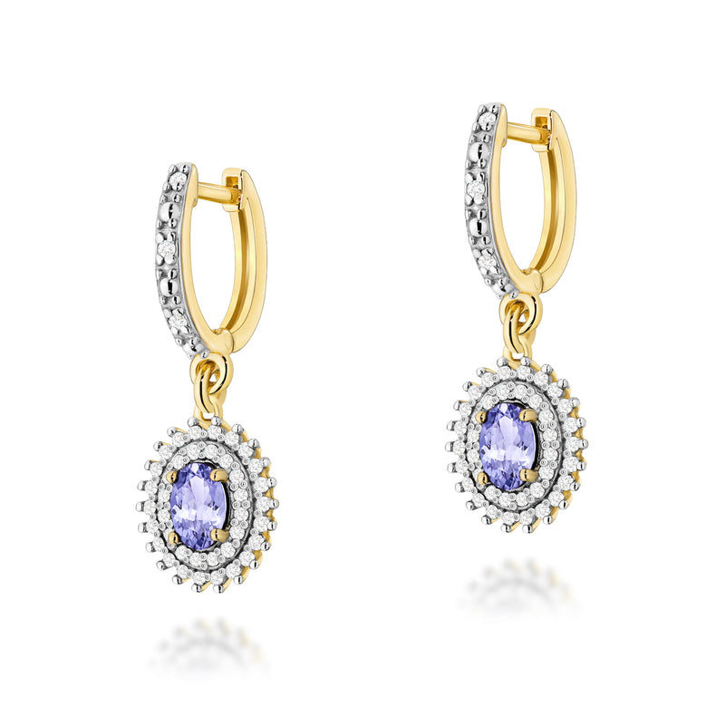 Cercei Aur 14K cu Tanzanit 0.40 ct si Diamante Naturale 0.44 ct — Aur galben