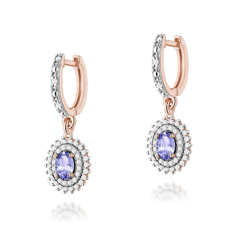Cercei Aur 14K cu Tanzanit 0.40 ct si Diamante Naturale 0.44 ct, imaginea 5 din 6
