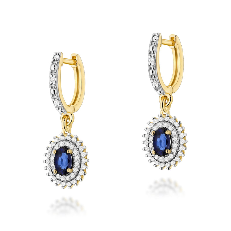 Cercei Aur 14K cu Safir 0.70 ct si Diamante Naturale 0.44 ct — Aur galben