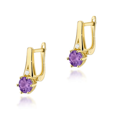Cercei Aur 14K cu Ametist 0.50 ct si Diamante Naturale 0.03 ct