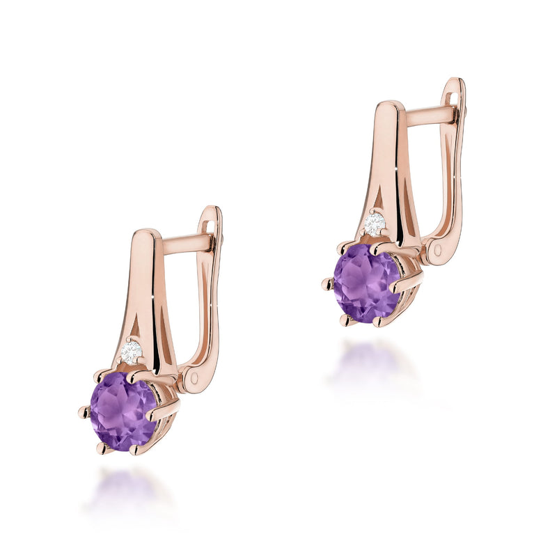 Cercei Aur 14K cu Ametist 0.50 ct si Diamante Naturale 0.03 ct, imaginea 5 din 6