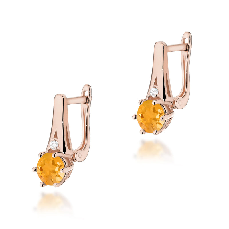 Cercei Aur 14K cu Citrin 0.50 ct si Diamante Naturale 0.03 ct, imaginea 5 din 6