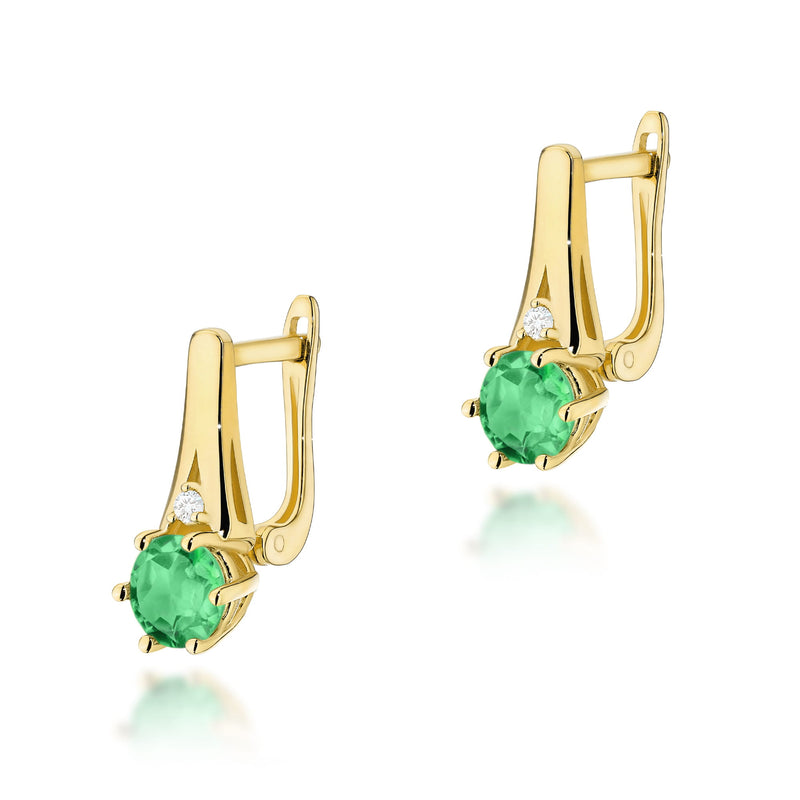 Cercei Aur 14K cu Smarald 0.50 ct si Diamante Naturale 0.03 ct — Aur galben
