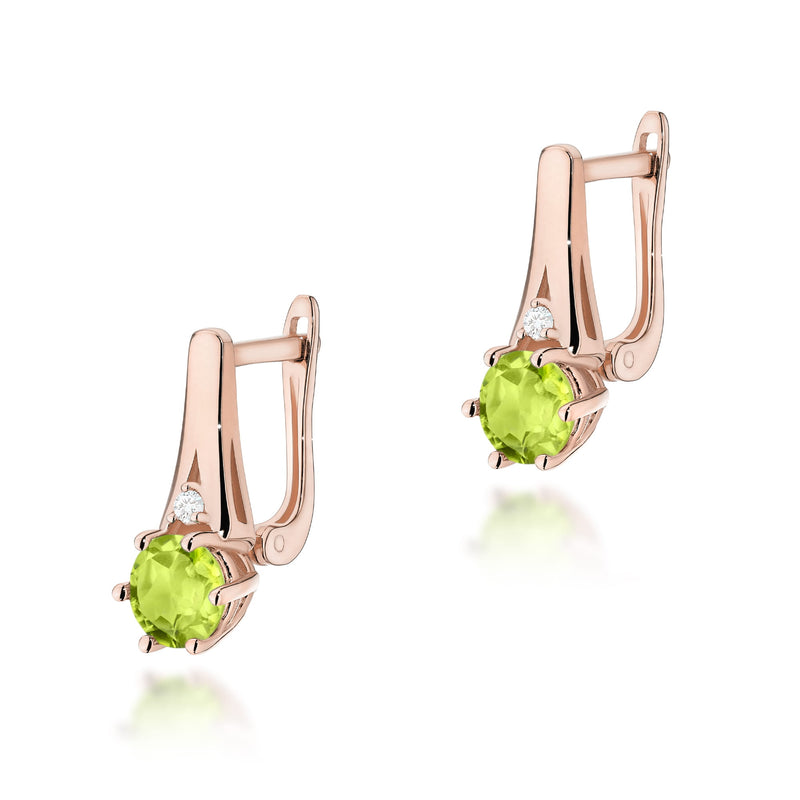 Cercei Aur 14K cu Peridot 0.60 ct si Diamante Naturale 0.03 ct, imaginea 5 din 6